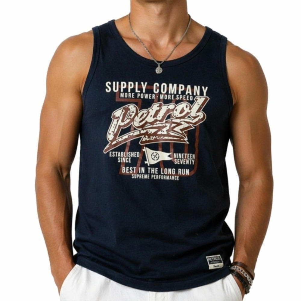 Petrol Tank Top Mens XXL Navy Blue Supply Company Graphic Rugged Quality Shirt